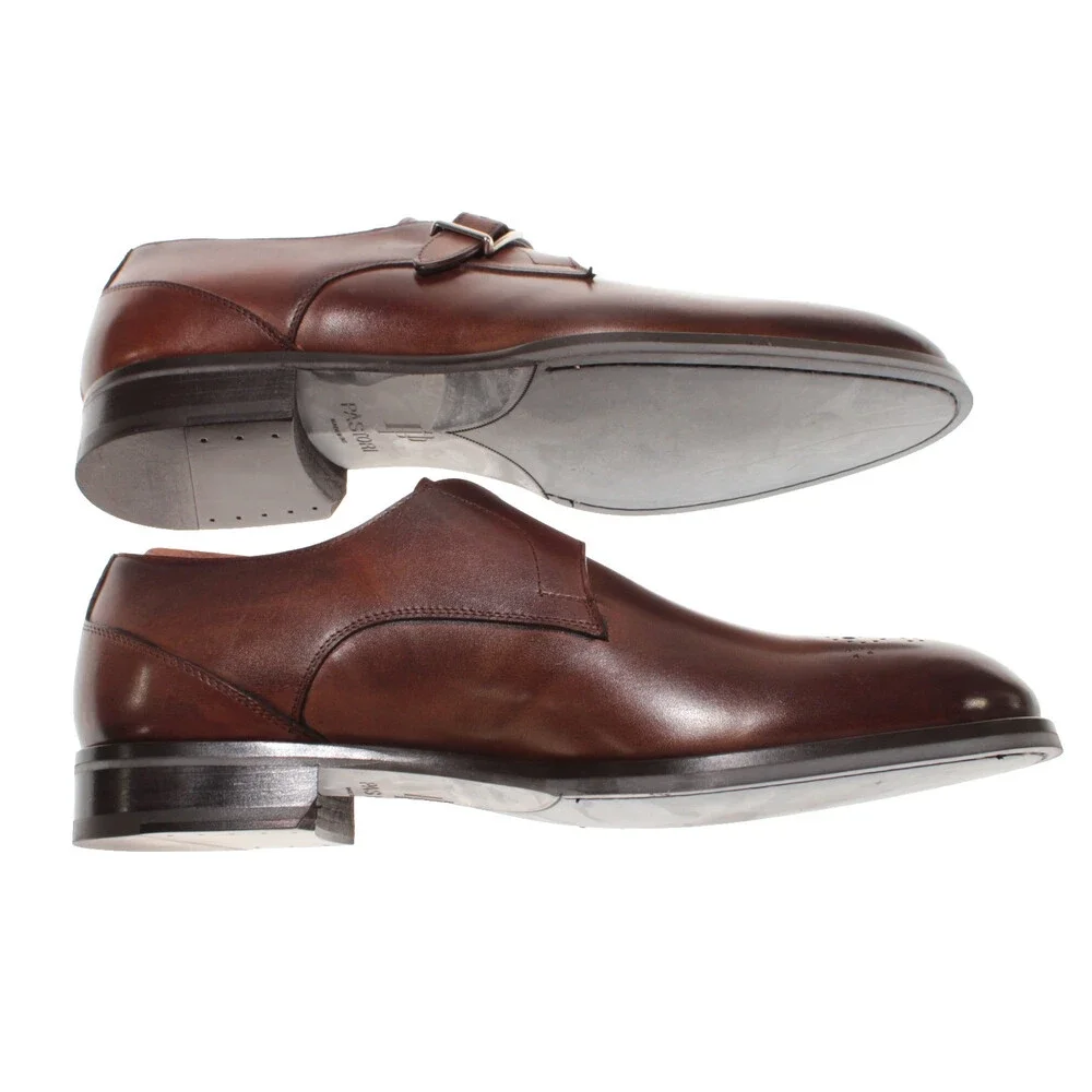 Pastori NWB Single Monk Strap Dress Shoes Size 10 US in Brown Leather